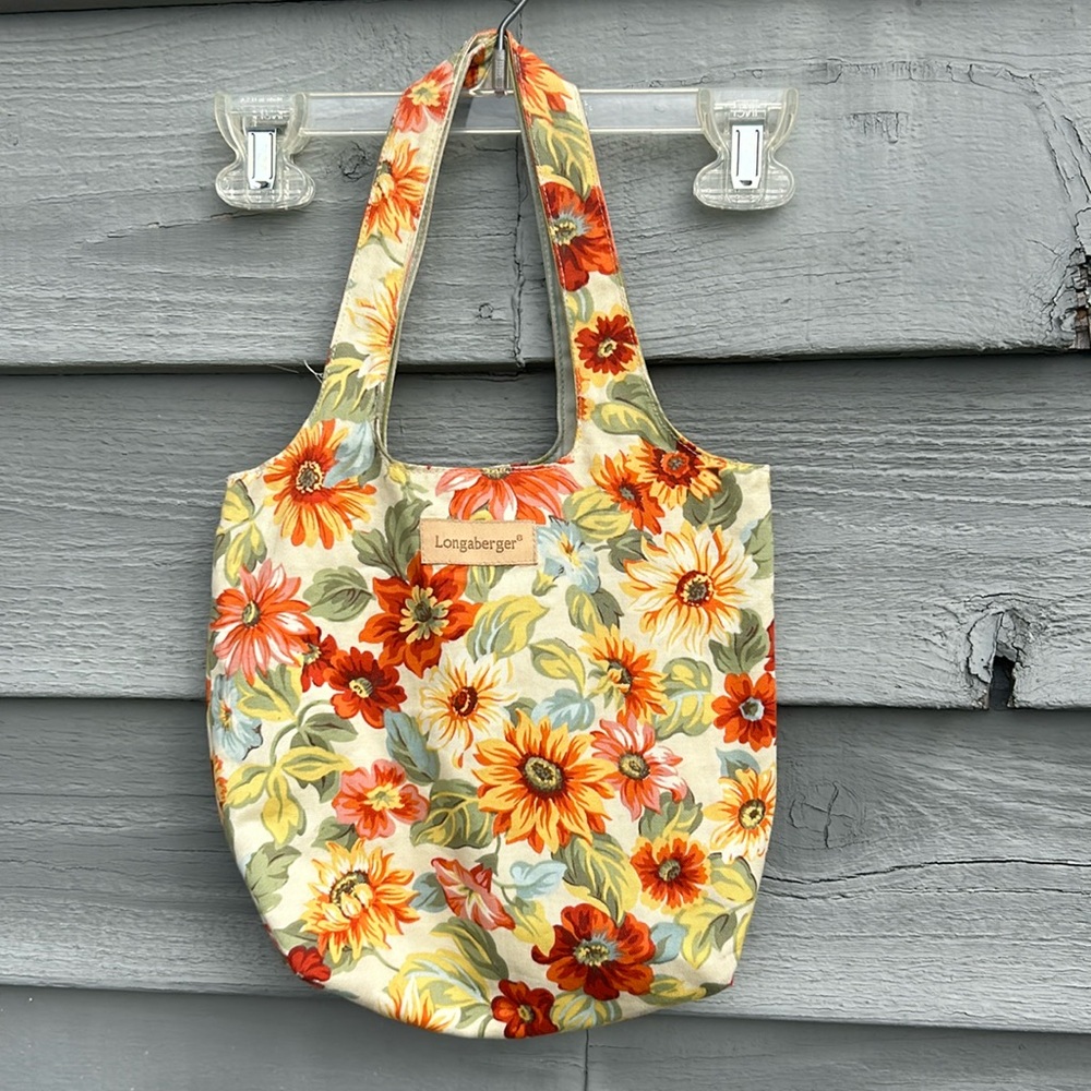 Vintage Longaberger Reversible Striped Floral Purse Bag Yellow/Orange Farmhouse‎